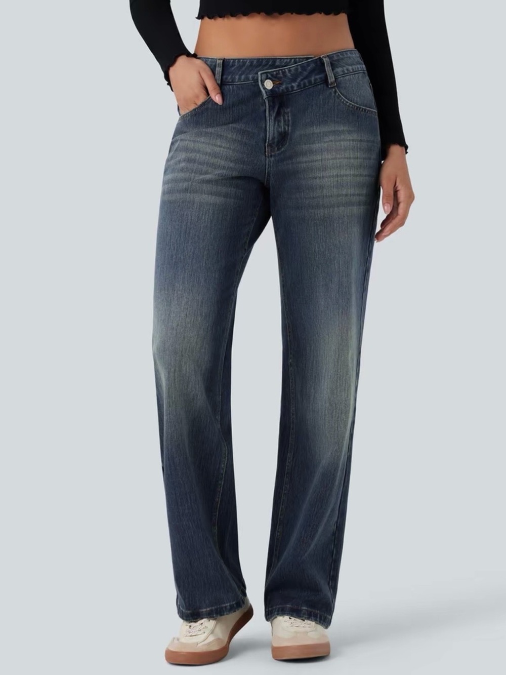 HALARA Vintage Washed Blue Wide-Leg Jeans